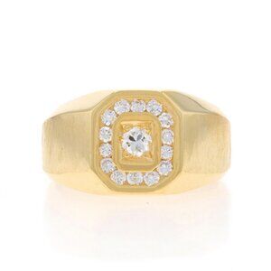 Yellow Gold Diamond Men's Ring - 18k Round Brilliant .60ctw Channel Set Halo